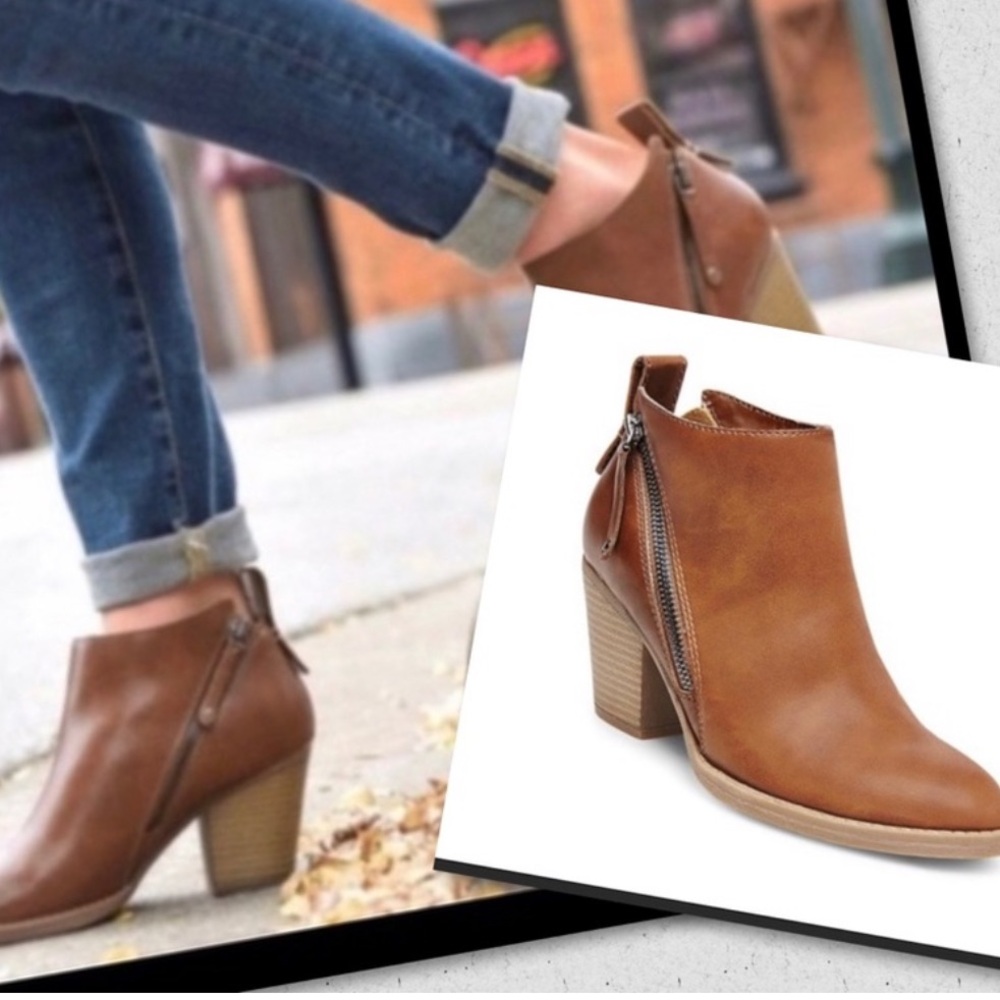 DV by Dolce Vita NEW Jameson Cognac Brown Double Zip Chunky Heel Ankle Booties 7
